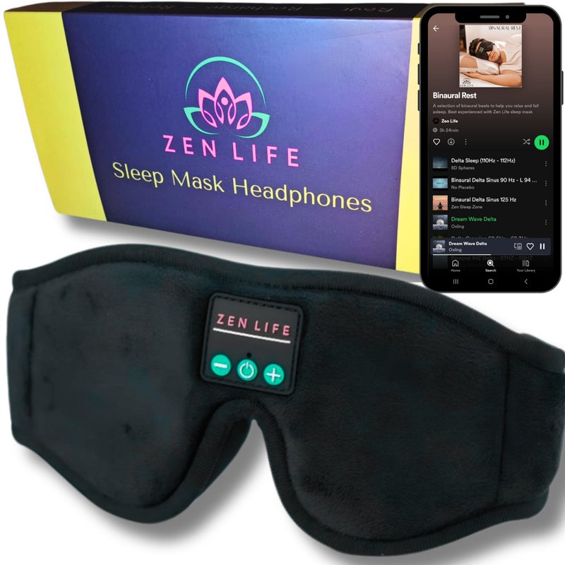 Zen Life Sleep Headphones, Ergonomic 3D Bluetooth Sleep mask, Perfect for Side Sleeping with Ultra Thin Soft Speakers, Blocks Light, Spotify Playlists Included, UK Based Company. - Image 1